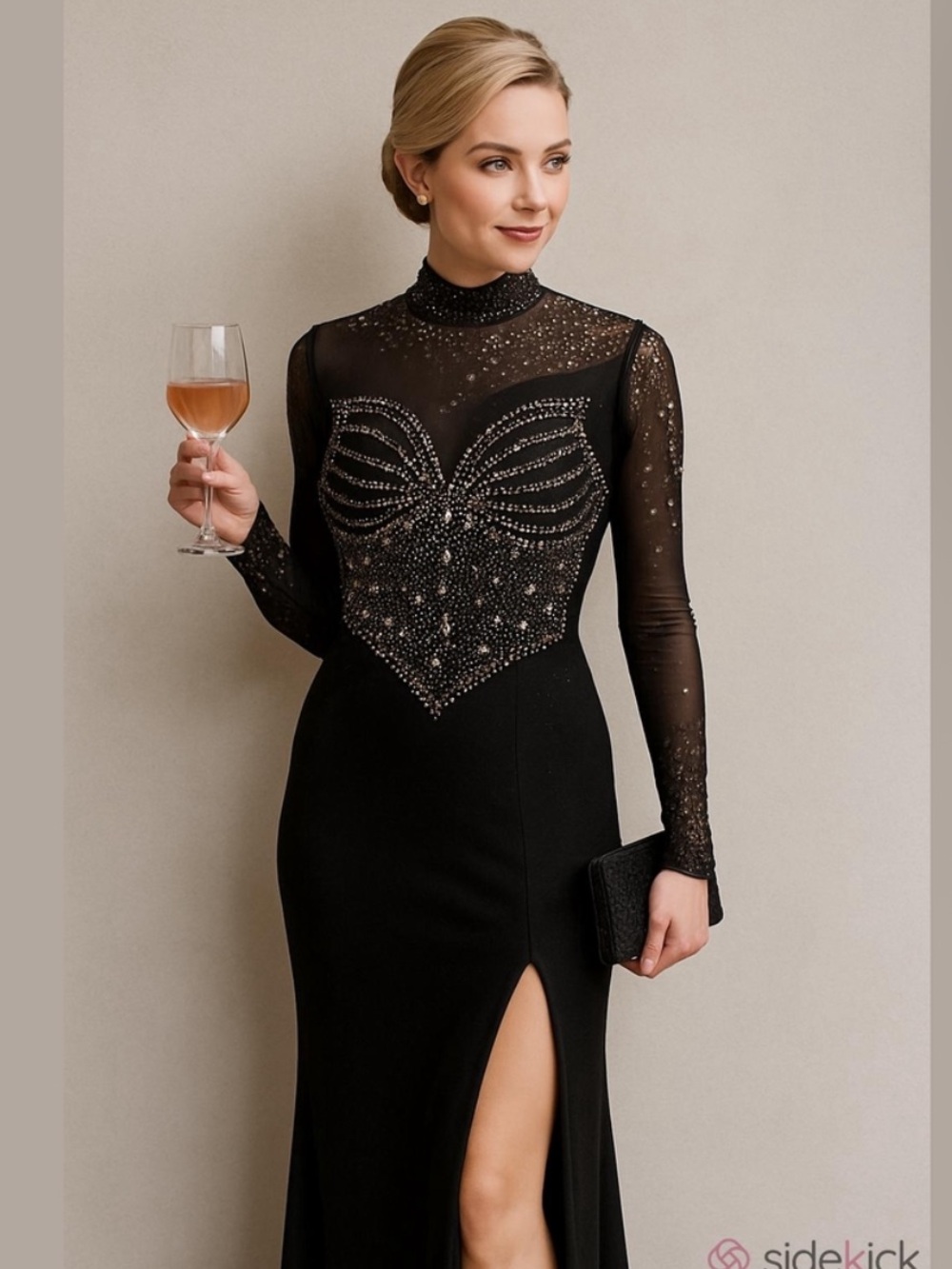 Black Rhinestone-Studded Evening Gown